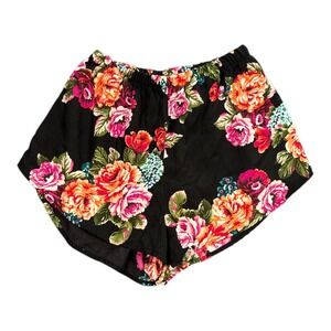 Ambiance Apparel Black‎ Floral Print High Waist Shorts Womens Size Small